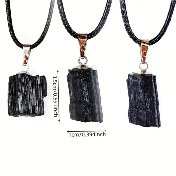 1pc Raw Black Tourmaline Stone Pendant Necklace Natural Adjustable Cord New - Picture 6 of 8